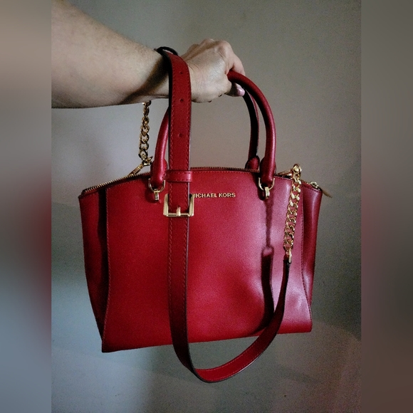 MICHAEL KORS Red Ellis Satchel Saffoano Leather Purse with removable straps - Picture 11 of 16